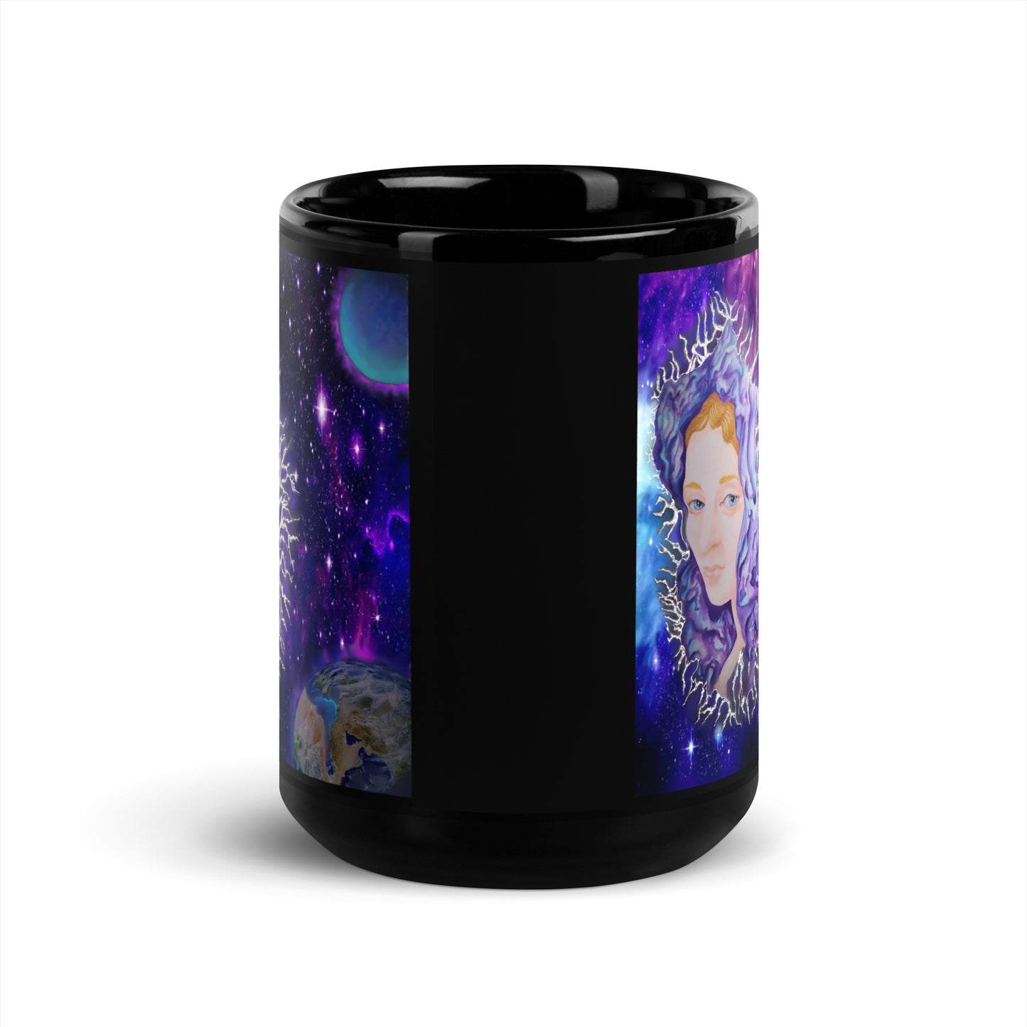 Original Art Angel in Space Black Glossy Mug