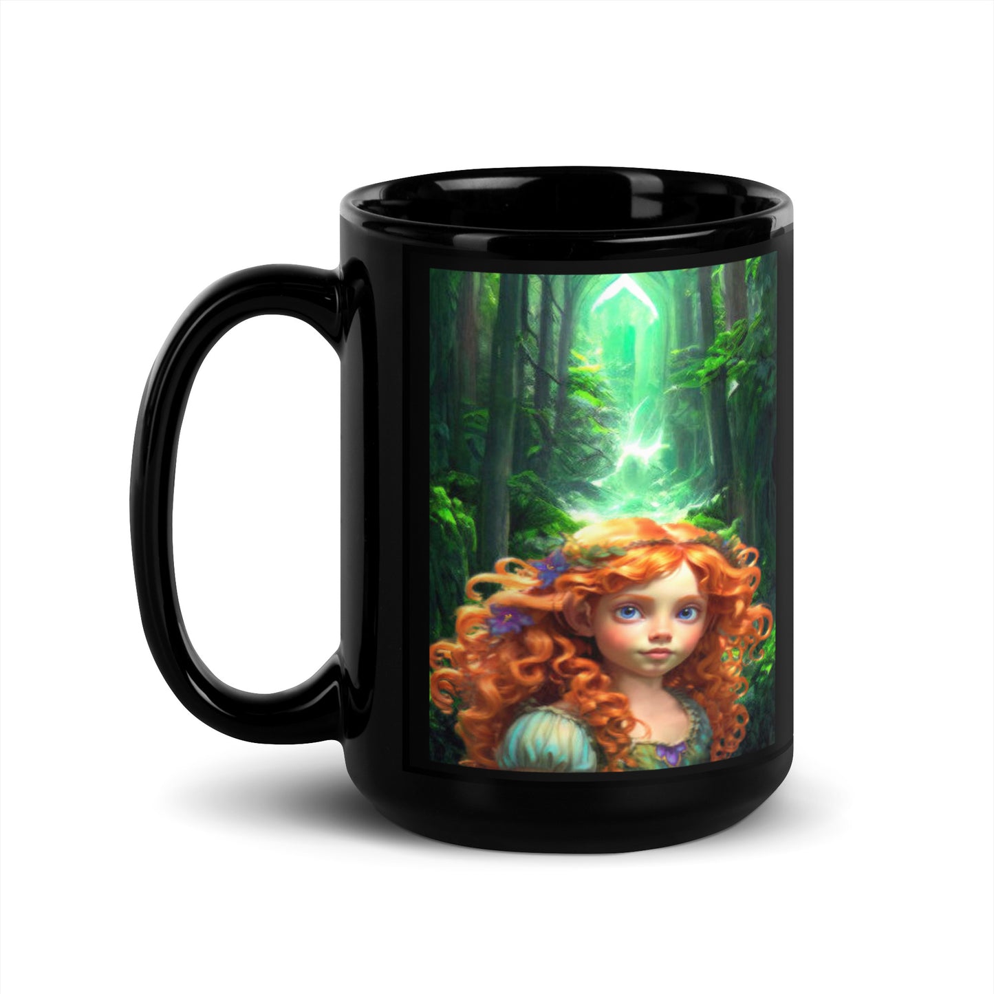 Irish Fairy Girl Black Glossy Mug