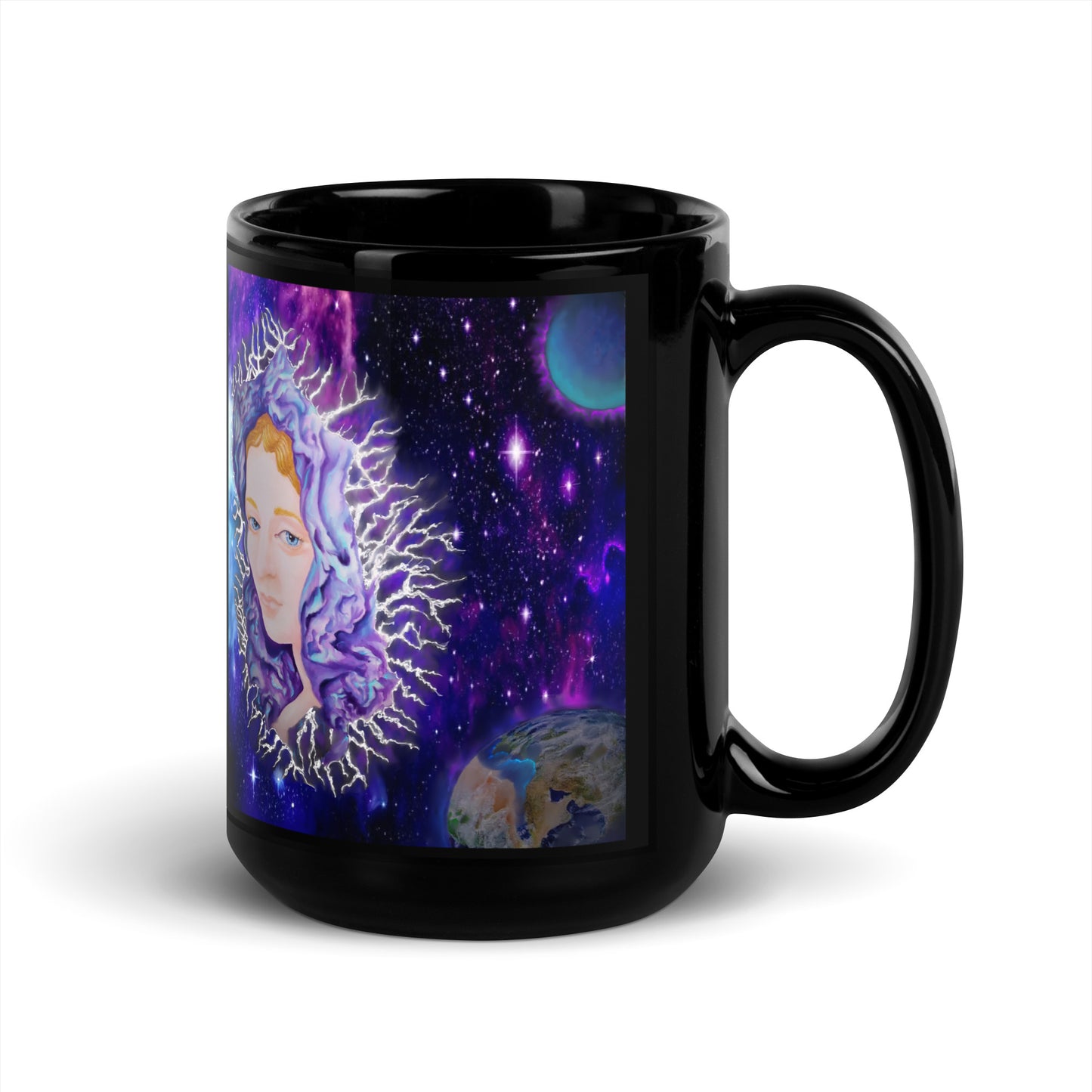 Original Art Angel in Space Black Glossy Mug