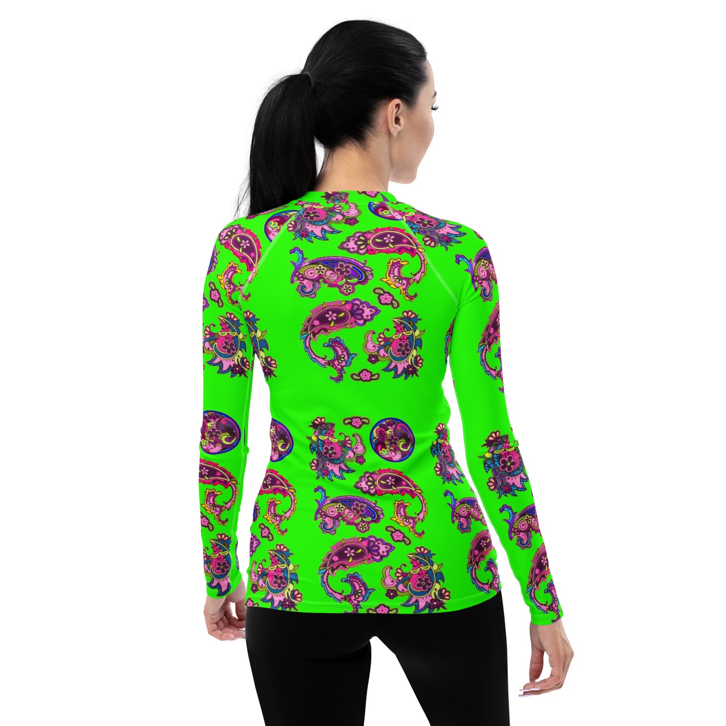 Neon Green and Paisley Women's Rash Guard