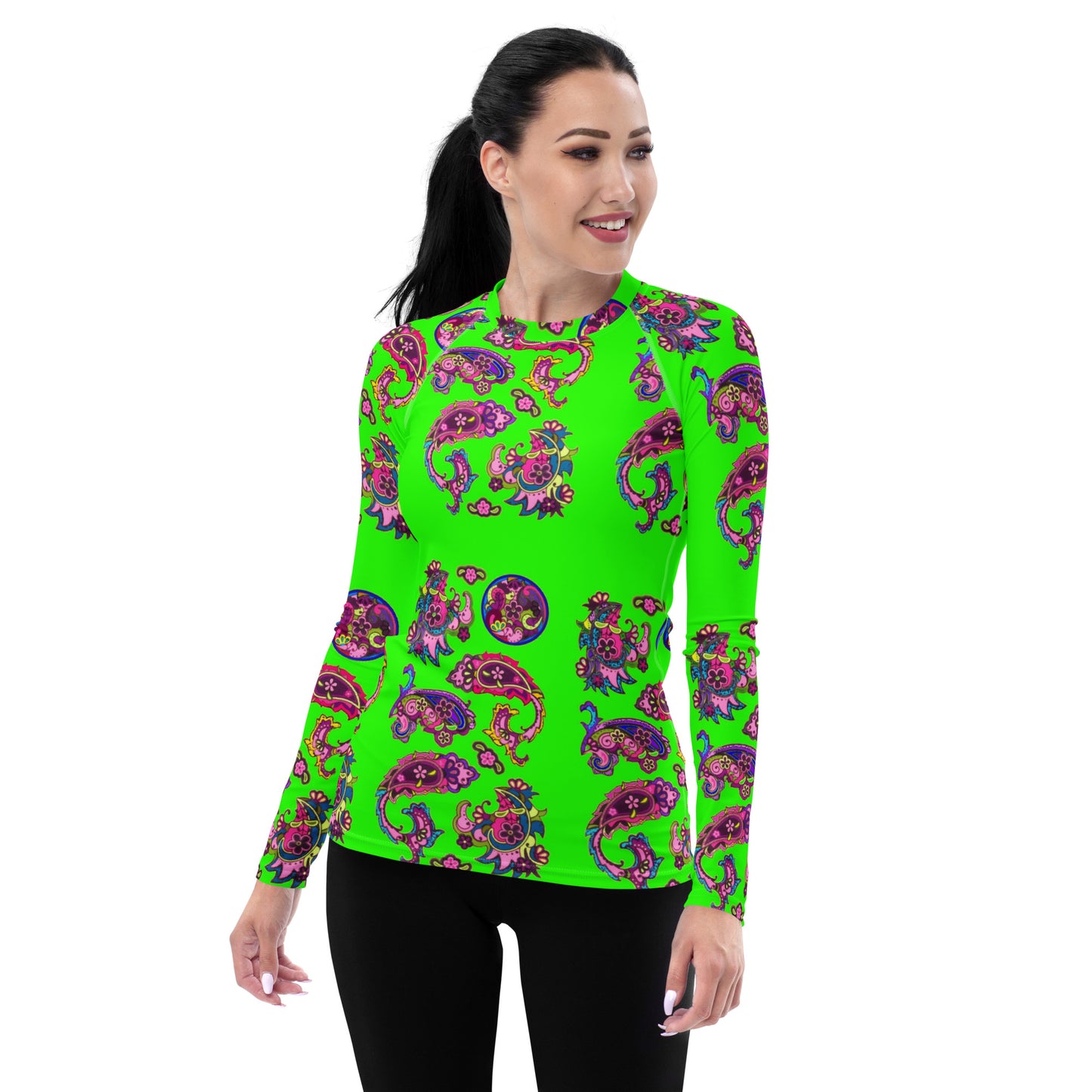 Neon Green and Paisley Women's Rash Guard