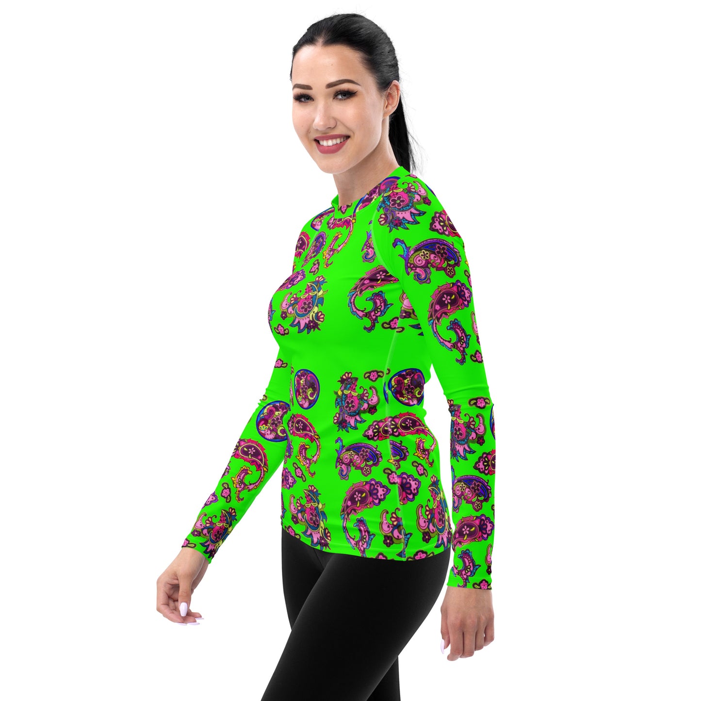 Neon Green and Paisley Women's Rash Guard