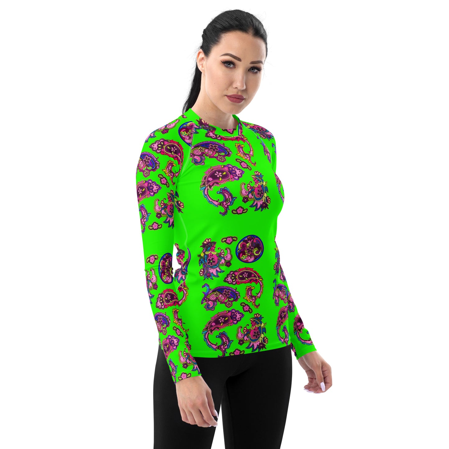 Neon Green and Paisley Women's Rash Guard