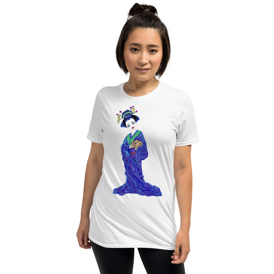 Young Geisha Girl with Kitten Short-Sleeve Unisex T-Shirt