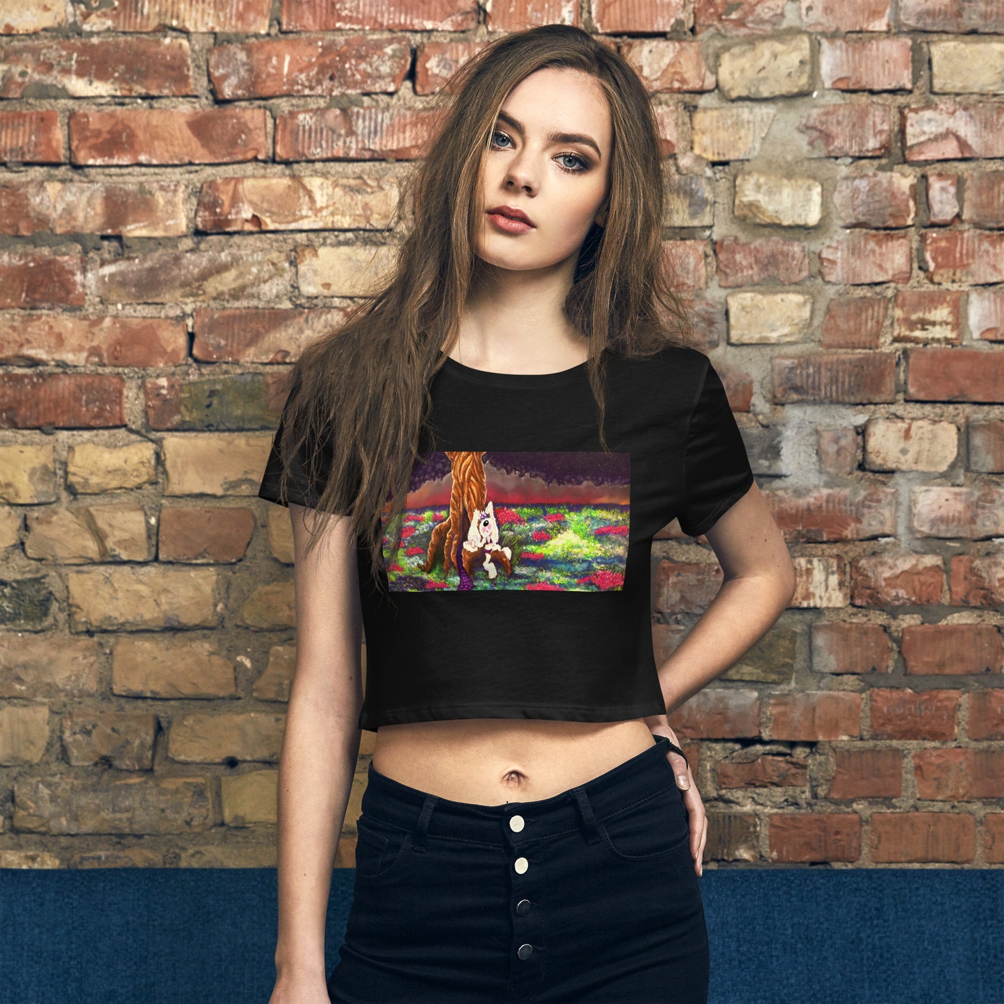 Intergalactic Space Bunny Original Art Women’s Crop Tee