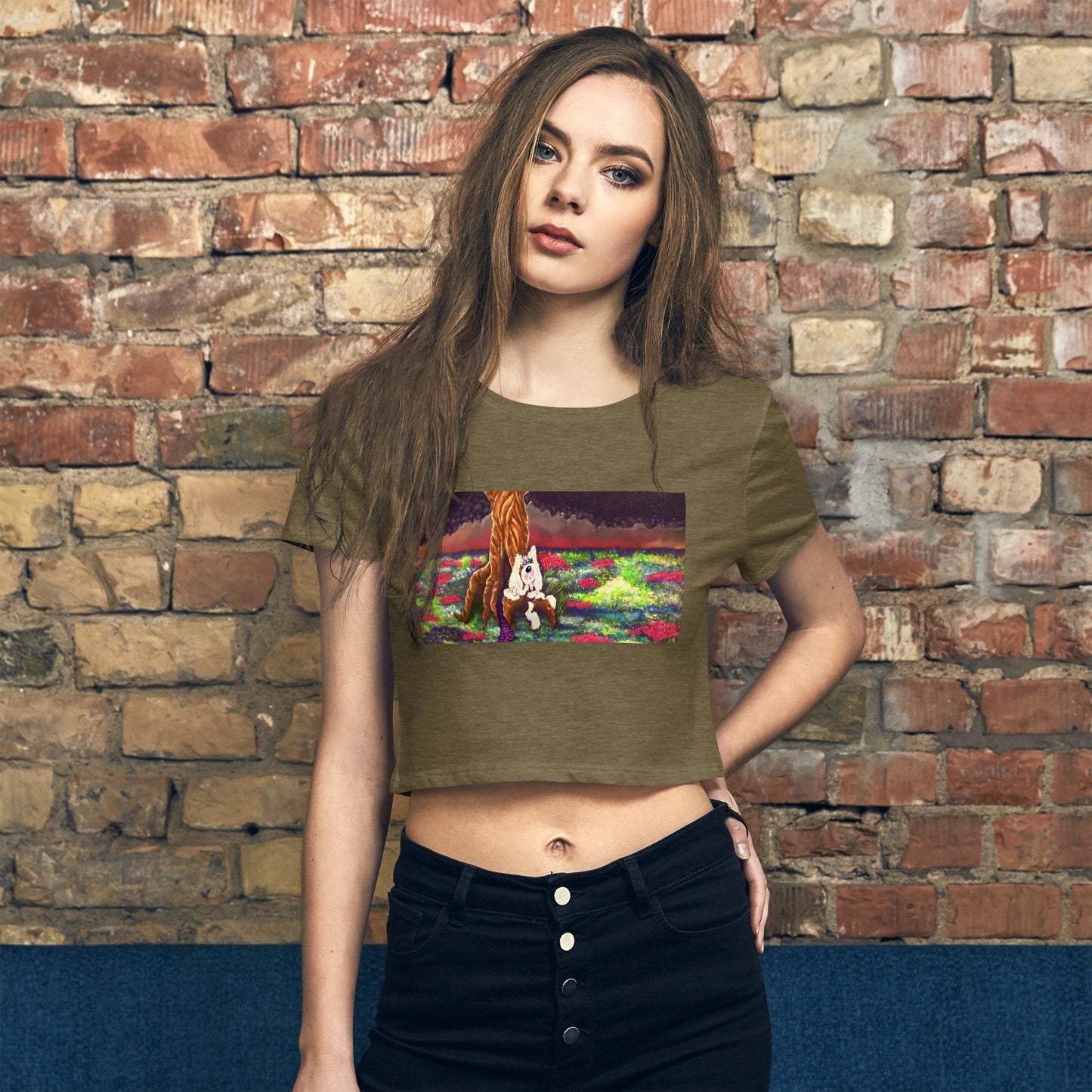 Intergalactic Space Bunny Original Art Women’s Crop Tee