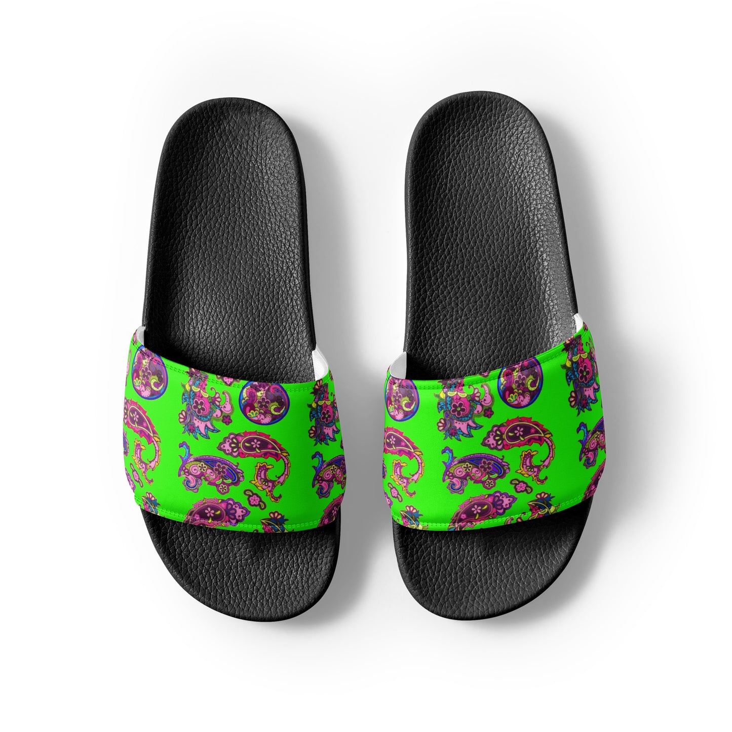 Paisley on Neon Green Design Women's slides