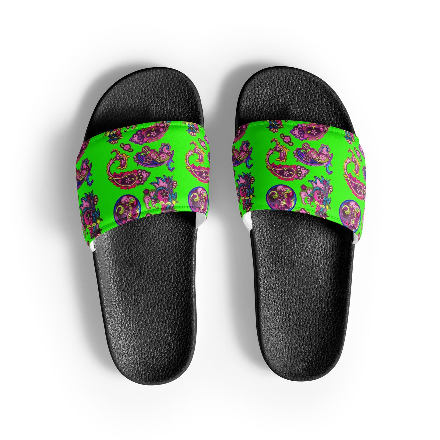 Paisley on Neon Green Design Women's slides