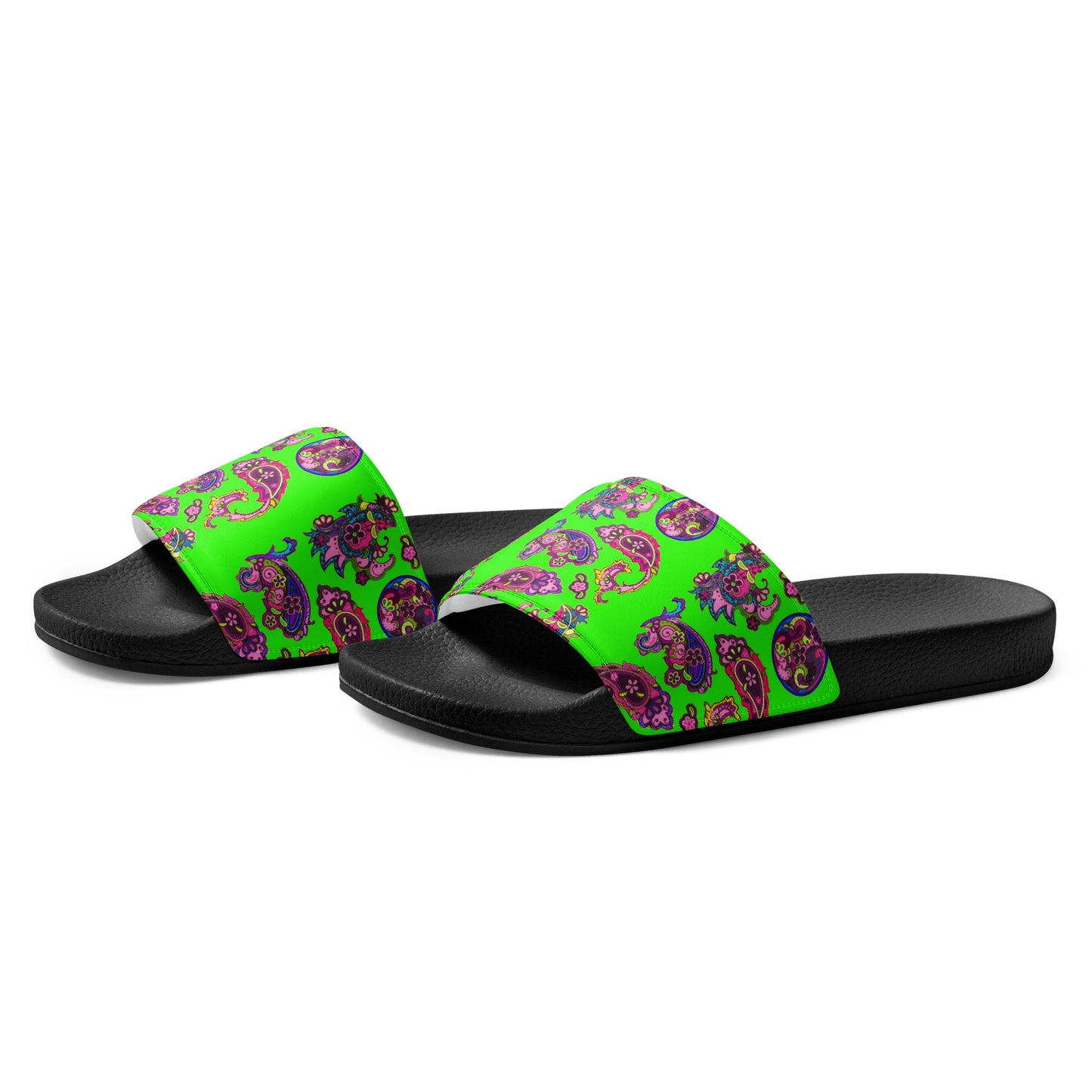 Paisley on Neon Green Design Women's slides