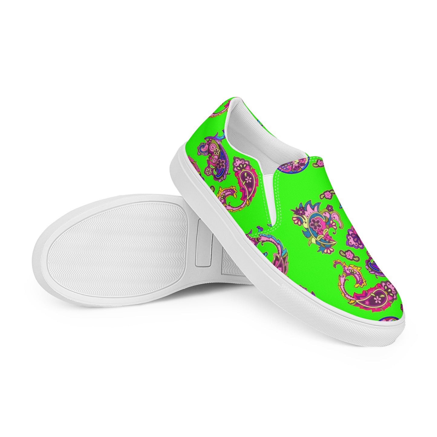 Paisley on Neon Green Design Women’s slip-on canvas shoes